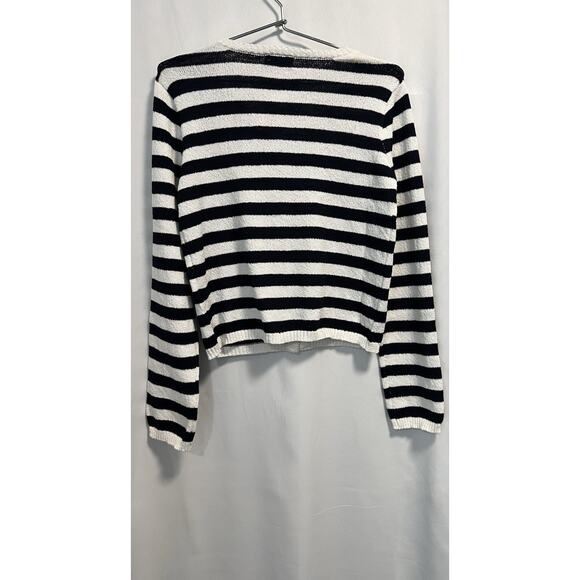 The Workshop Black White Striped Button Up Cardigan - Large - Picture 5 of 8